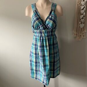 Y2K Vintage 725 Originals Plaid Sun Dress 100% Cotton Blue White Fits Medium